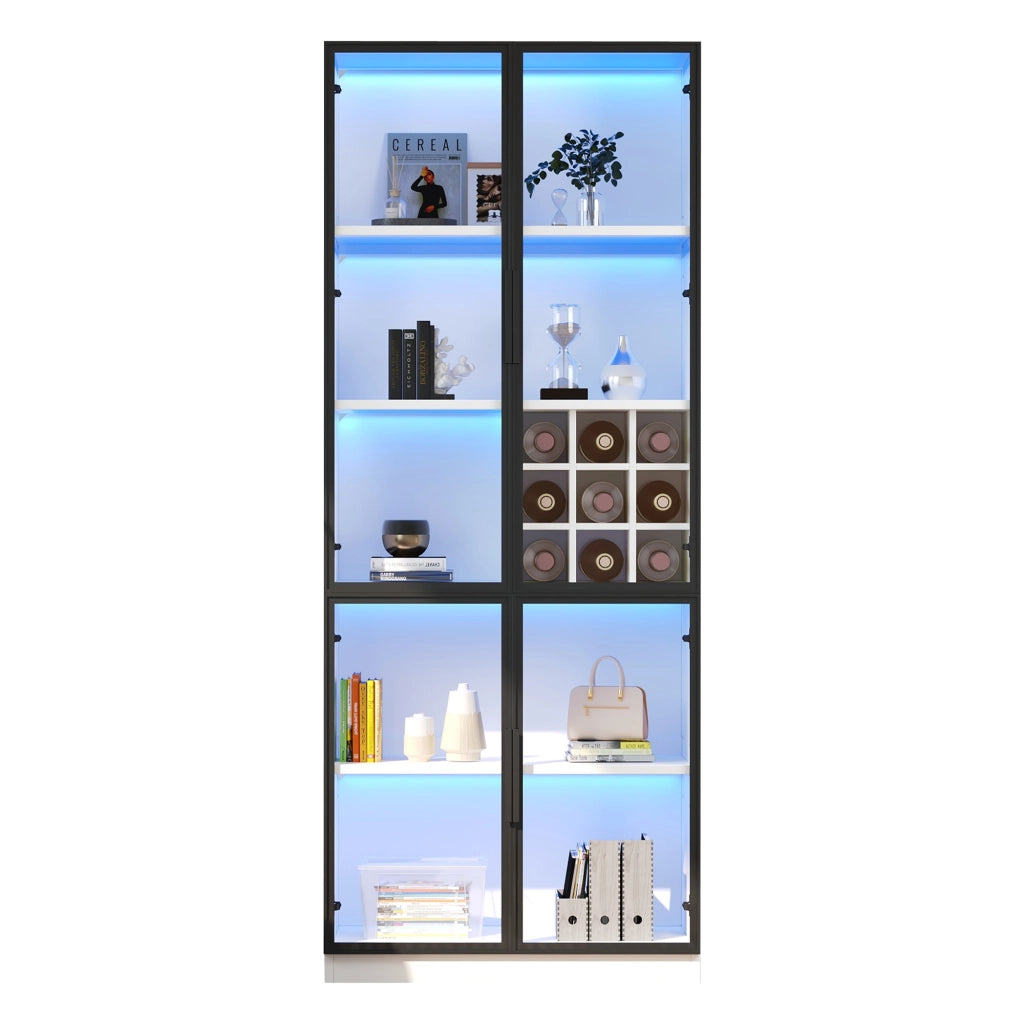 Vetrina 80x35x200 cm con illuminazione LED, ante in vetro in pannello truciolare bianco