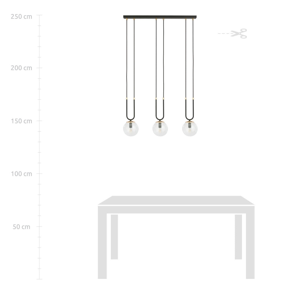 Lampadario Emibig Glam 3, 3xE14 nero/trasparente oro