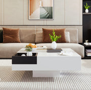 Tavolino da caffè 72x72x30 cm in truciolare lucido bianco e nero con box portaoggetti e LED