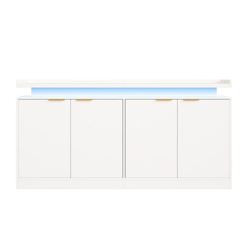 Madia con 4 ante e illuminazione LED, credenza da cucina/soggiorno con ampio spazio contenitore, 160x39x83 cm