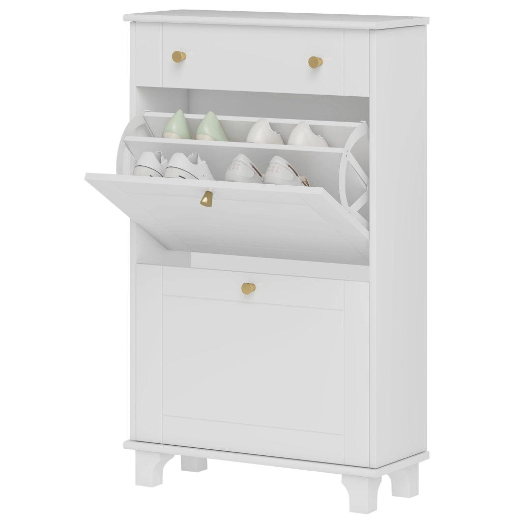 Scarpiera Salvaspazio con 2 Ante e 1 Cassetto ¨C Xylo ¨C Bianco 60x23,5x98,5 cm