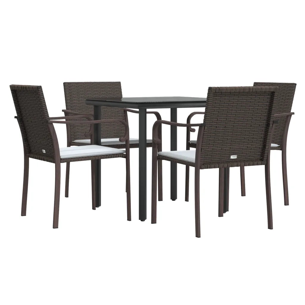 Set Pranzo da Giardino 5pz | Set Salotto da Giardino con Cuscini in Polyrattan e Acciaio