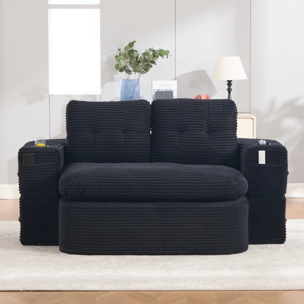 Poltrona letto 2 in 1 con braccioli rimovibili; portabevande e tasche laterali; velluto a coste nero
