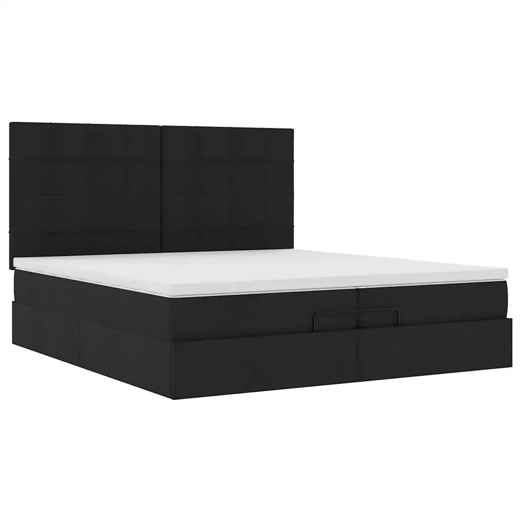 Struttura Letto Pouf con Materassi Nero 200x200 cm in Tessuto 3314033