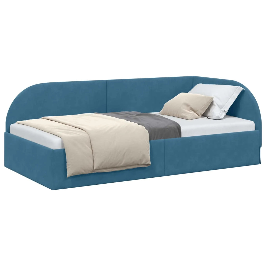 Cornice del letto ad angolo Blu 100 cm x 200 cm Velluto