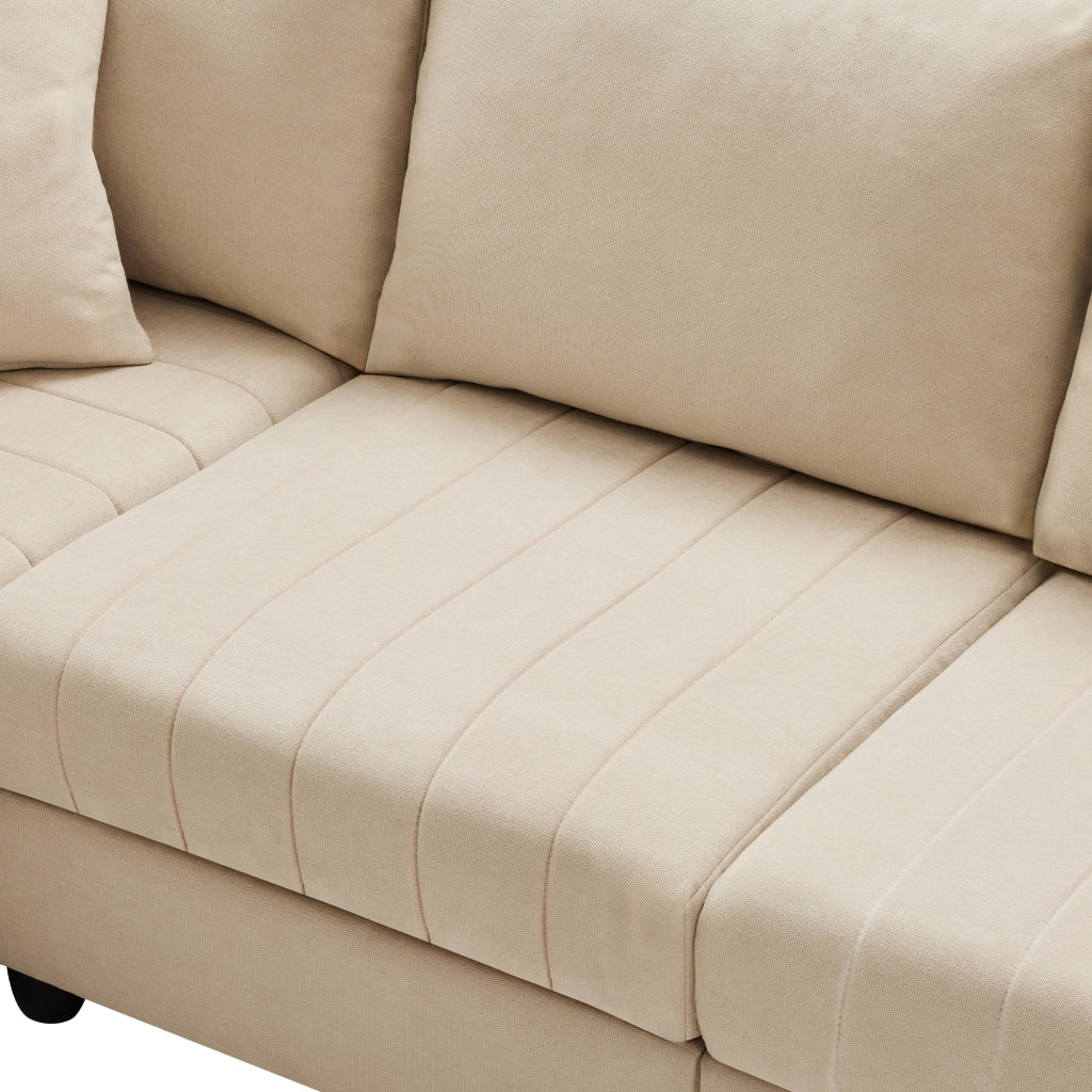 Divano modulare 5 posti 220x194 cm con pouf mobile in effetto lino beige