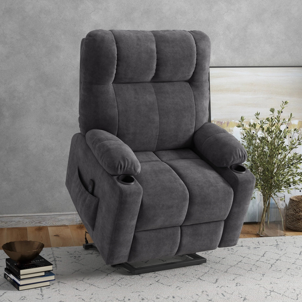 Poltrona Reclinabile Massaggiante Elettrica con Poggiapiedi ¨C Zephmum ¨C 144x91x88 Grigio Scuro