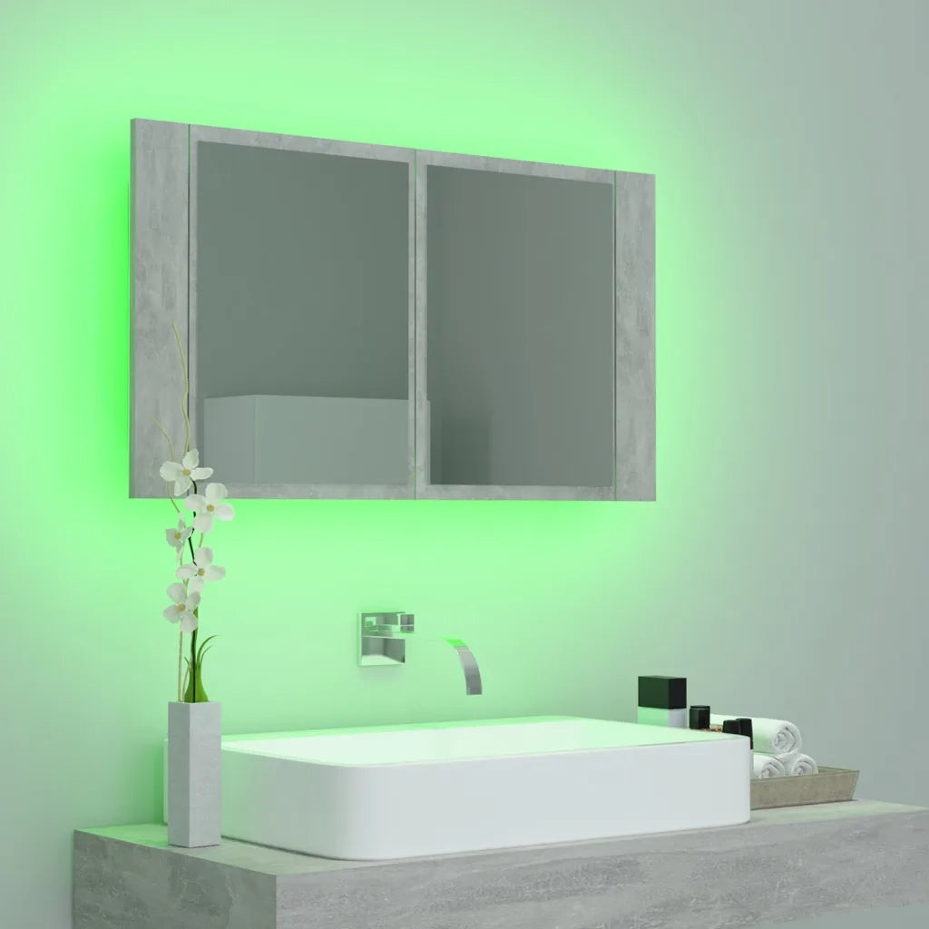 Armadietto a Specchio con Luci LED-Mobiletto a specchio Grigio Cemento in Acrilico 533979