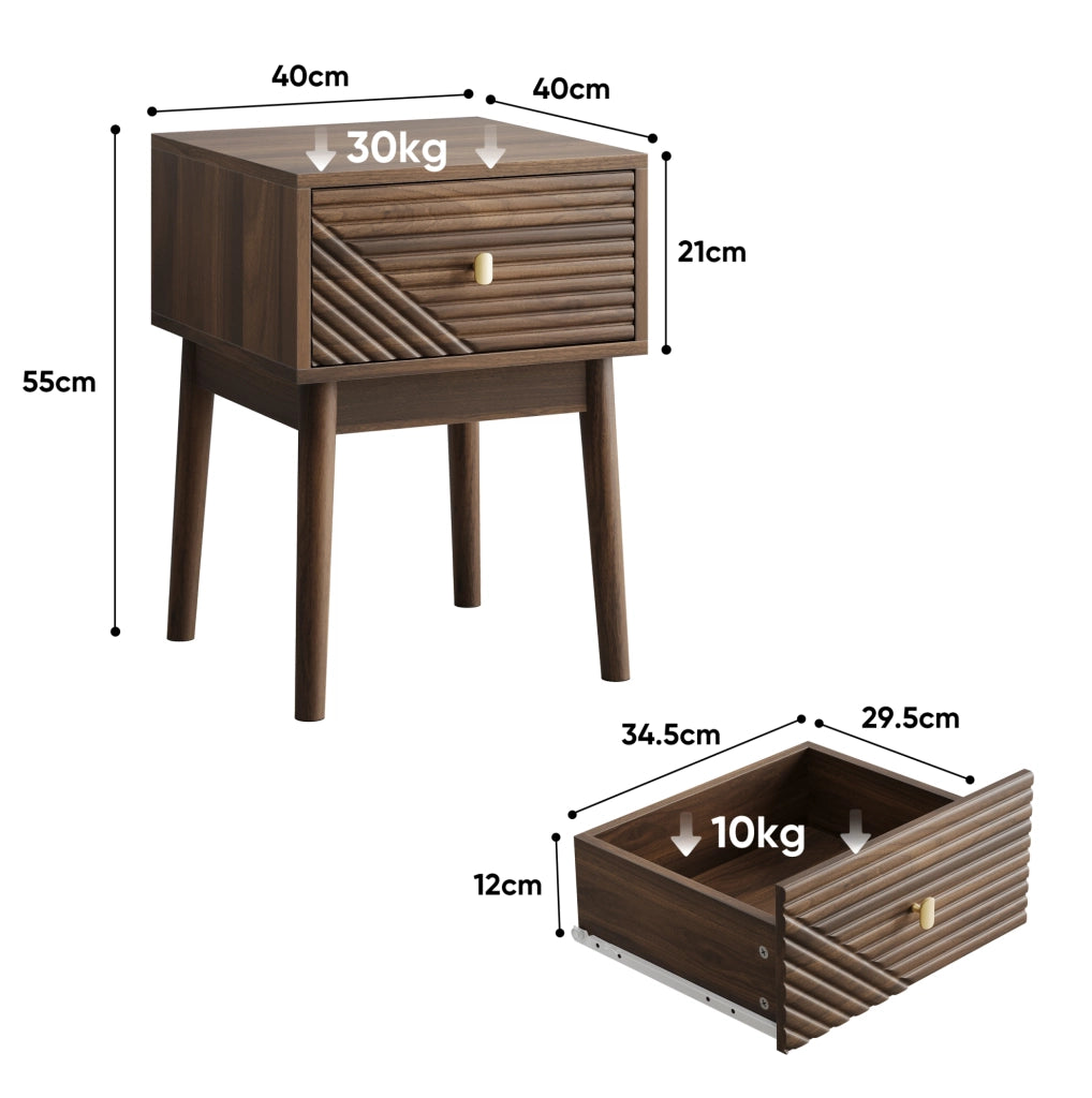 Comodino ULEVR 40x40x55 cm con 2 cassetti, maniglie in metallo e finitura noce