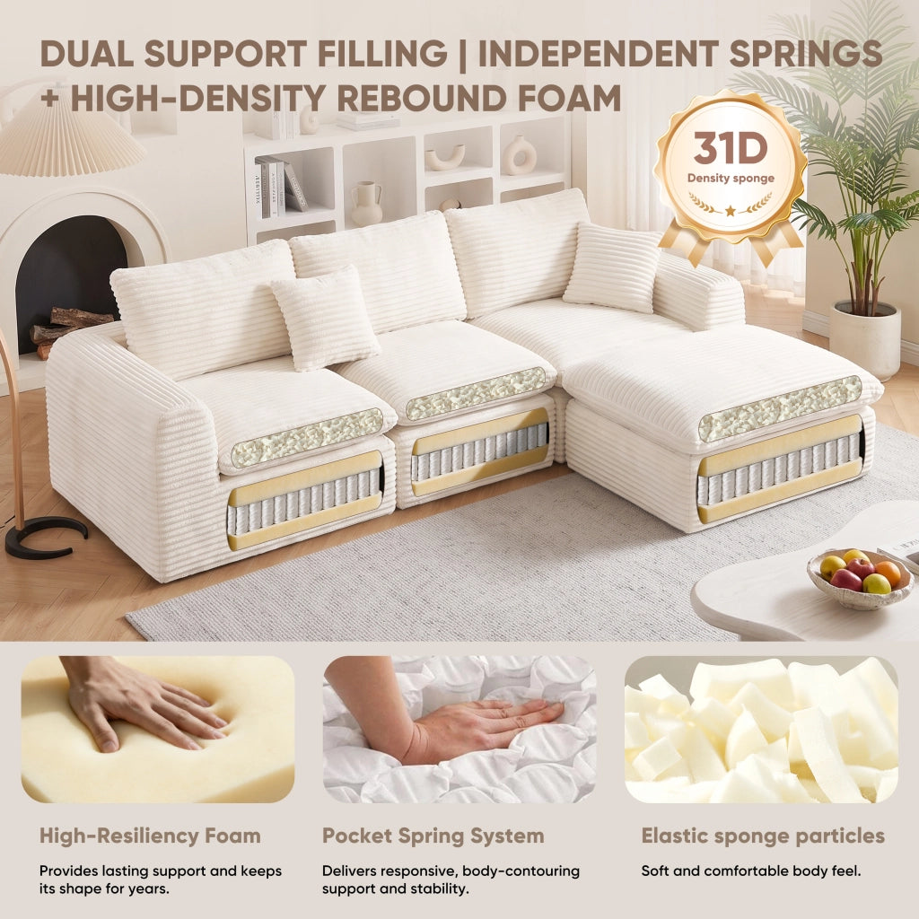 Divano modulare angolare con convertibile 3-in-1, funzione letto in schiuma e molle beige