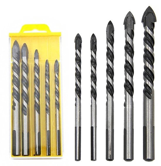 Set di 5 set di fori per ceramica, piastrelle e calcestruzzo - punteruoli in vetro per uso professionale - inclusi punteruoli per legno - diverse dimensioni (6, 8, 10, 12 mm)