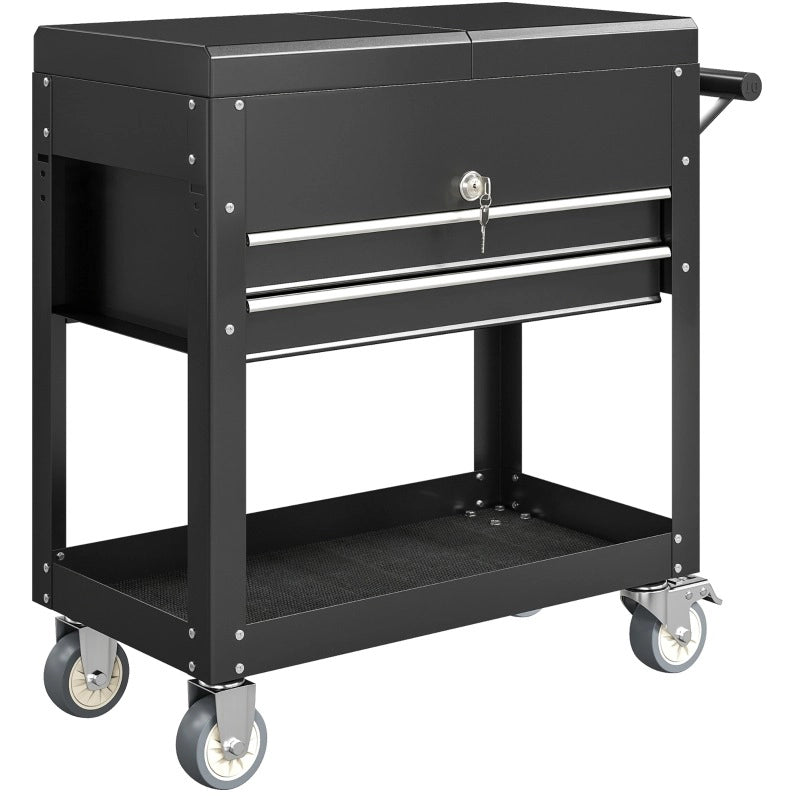 Carrello portautensili mobile 130x38x80 cm in acciaio nero, chiudibile