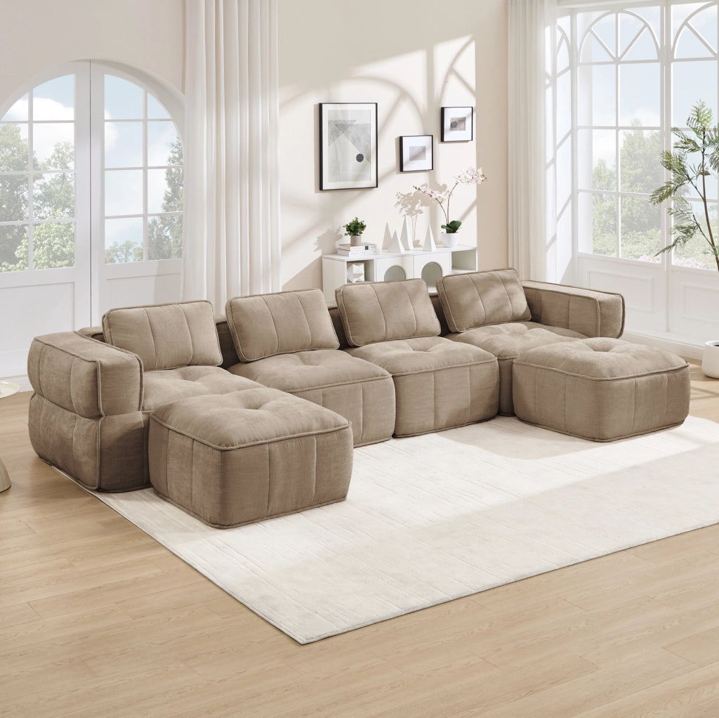 DIVANO Modulare a U Senza Telaio 344x162x67 cm Poliestere Sabbia