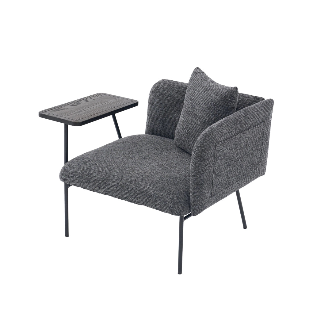 Poltrona relax in ciniglia grigio scuro con tavolino laterale e 2 tasche HOMVRA