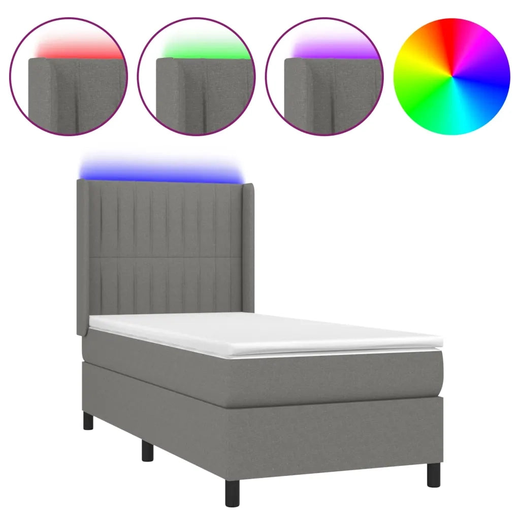 Letto a Molle Materasso e LED Grigio Scuro 100x200cm in Tessuto 3138454