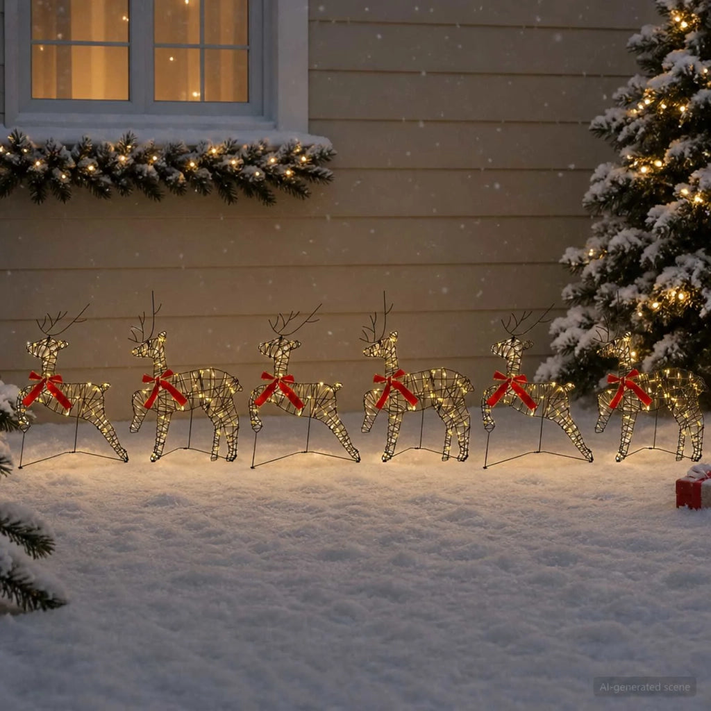 Renna di Natale 6 pz 80 LED Bianco caldo 43 x 19 x 65 cm 3470434