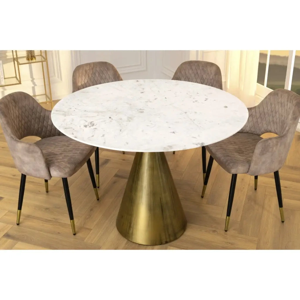 Tavolo rotondo SOLEA – Marmo bianco e base oro – Chic e moderno