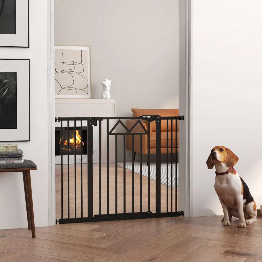Cancelletto per Cani 74-100x76 cm 4 Viti Regolabili e Nastro Adesivo in Metallo e Plastica Nero
