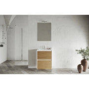 Mobile Bagno Lisbona Bianco Lucido e Rovere Naturale da 60 cm a 2 Cassetti con Piedini Regolabili