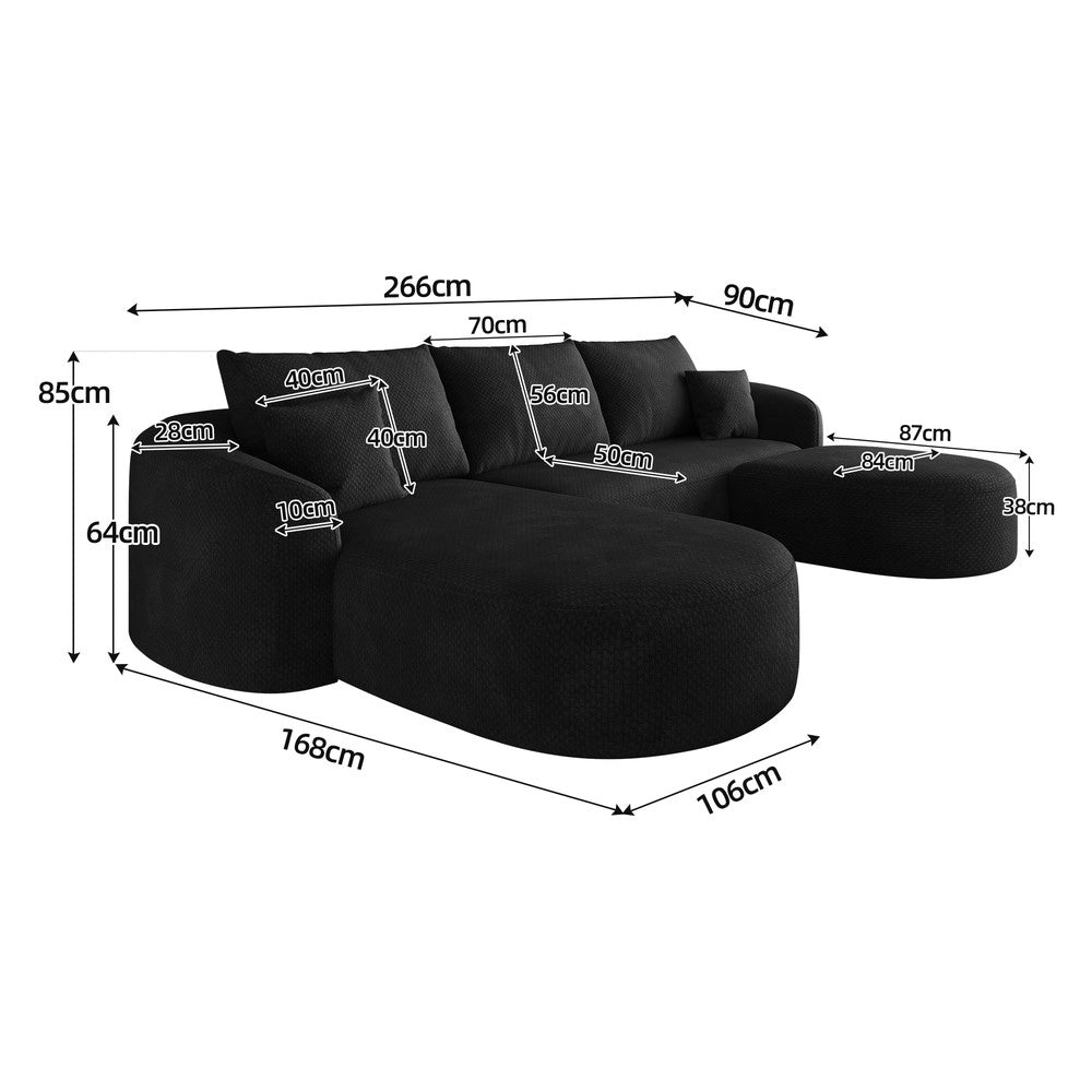 Divano angolare U ¨C Minimal ¨C nero 266cm, imbottito, senza montaggio
