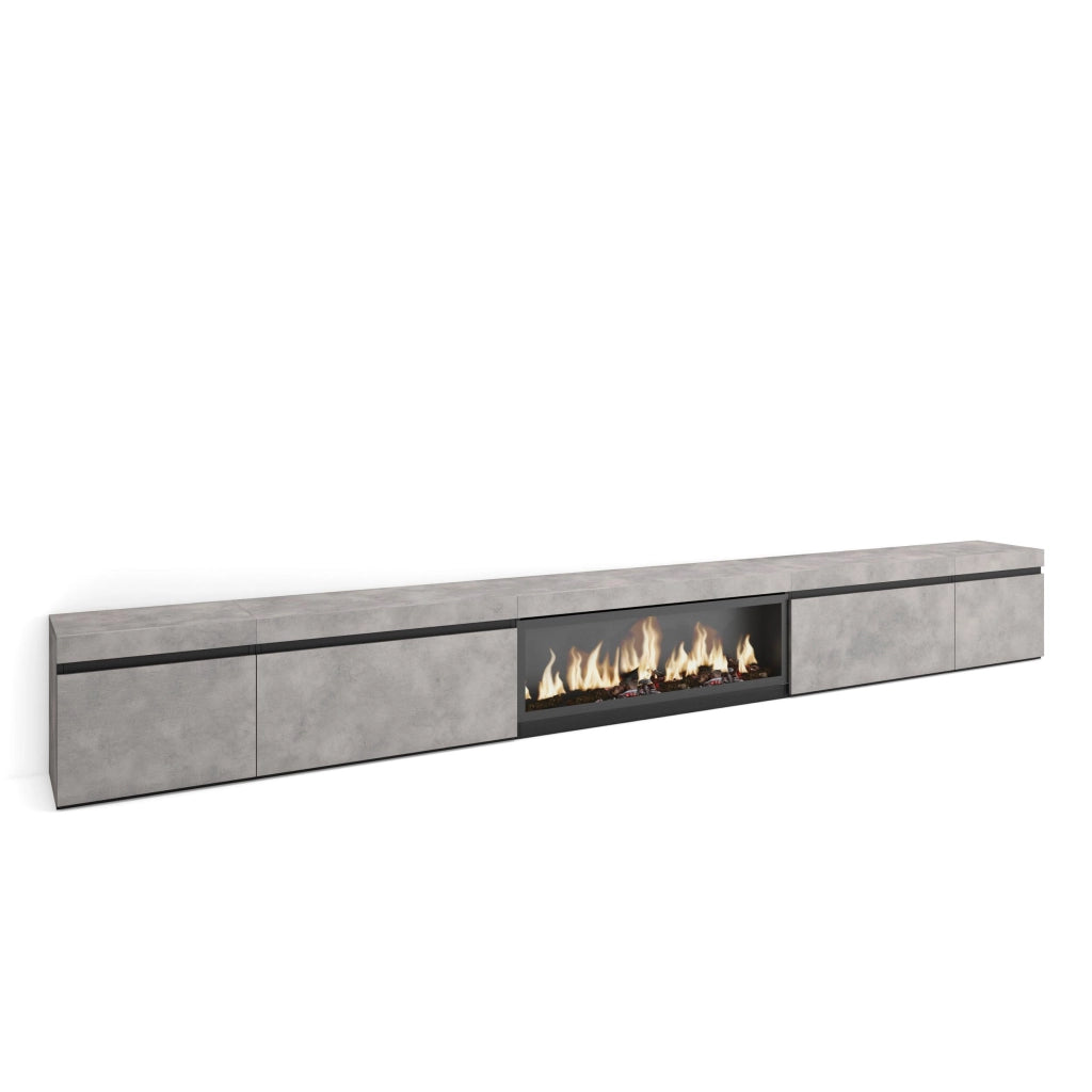 Mobile TV Soggiorno, 368x35x45, Camino elettrico XXL, grigio cemento RF3680