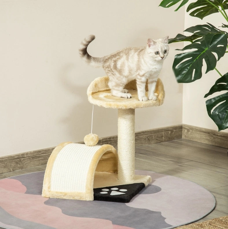 Tiragraffi per gatti beige con ponte in sisal e pallina