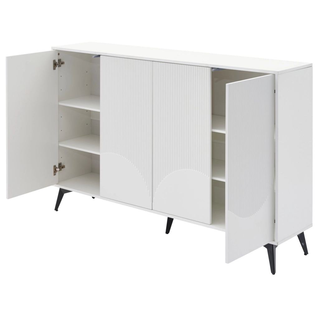 Sideboard buffet 160 cm bianco con ripiani regolabili e gambe in metallo