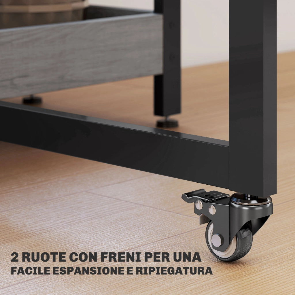 Tavolo Pieghevole a 2 Ribalte per 4 Persone con 2 Ripiani Aperti, in Legno e Metallo, 133.4x80x75 cm, Grigio