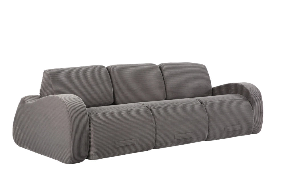 Divano modulare ULEVR 247 cm in velluto a coste grigio, 3 moduli convertibile in letto