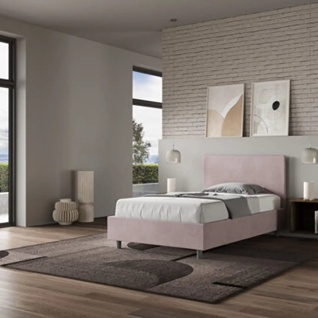 Letto una piazza e mezza contenitore imbottito 120x200 microfibra glicine Adele