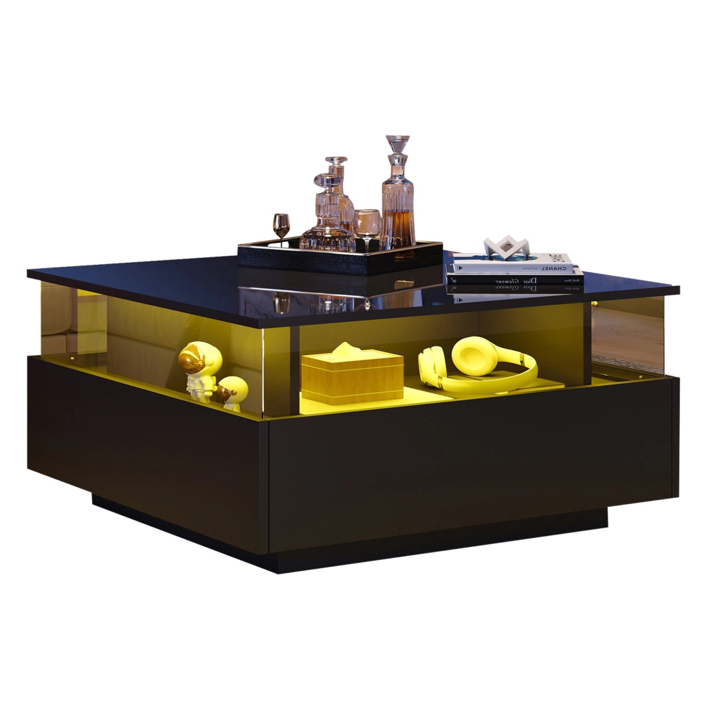 Tavolino da caffè con LED e 2 cassetti; 70 x 70 x 41 cm; nero