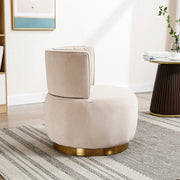 Sedia girevole moderna in velluto beige con struttura in legno e metallo, 62,5x62x69,5 cm, per soggiorno e camera da letto