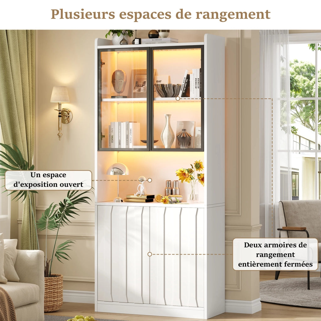 Vetrina con LED Bluetooth a 2 elementi; 8 ante di cui 4 in vetro temprato; bianca; 160 × 35 × 200 cm