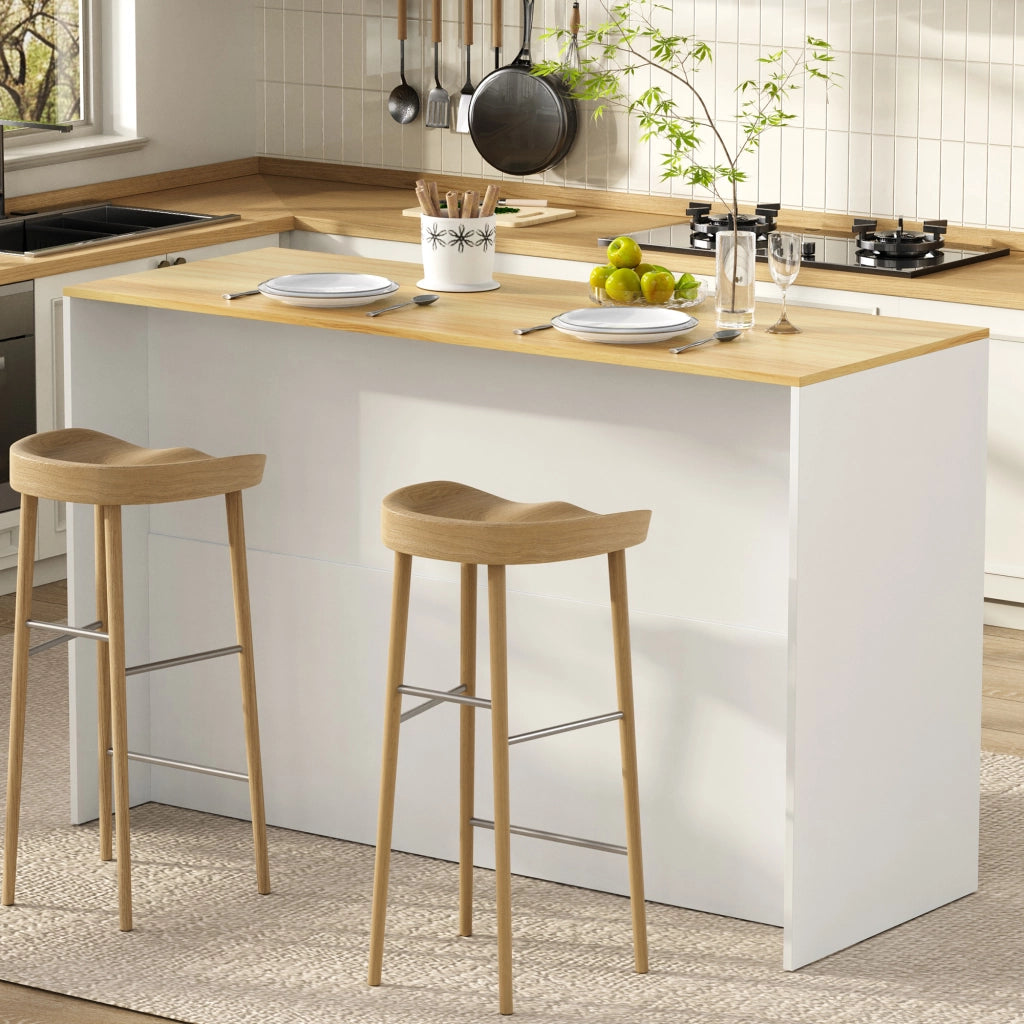 Isola da cucina con LED; ante trasparenti; 2 cassetti e ripiani regolabili bianca in MDF 135 × 55 × 91 cm