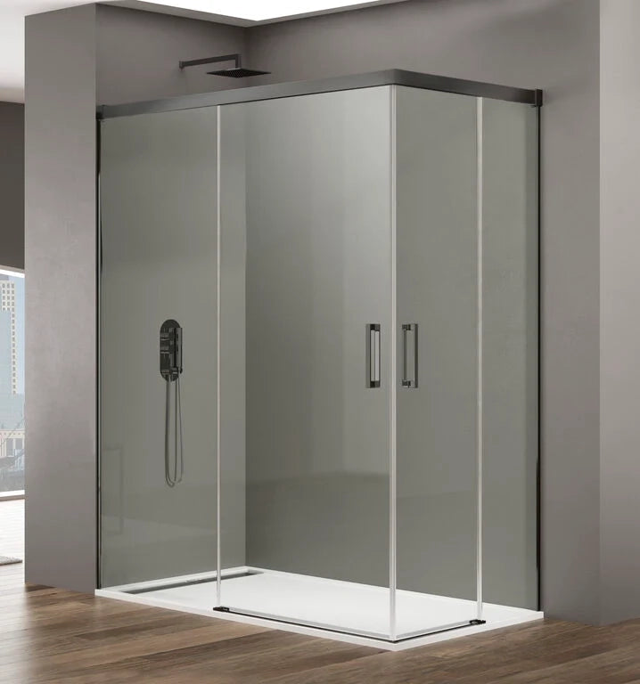 Box doccia angolare BASIC apertura al vertice 95x70 cm (90-95/65-70) titanio vetro trasparente