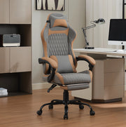 Sedia gaming grigia e marrone in PVC - schienale reclinabile fino a 135 gradi