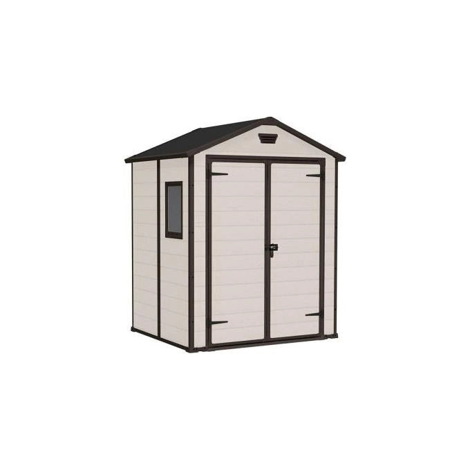 Keter MANOR 6X5 Casetta da giardino in resina doppia porta tetto a due falde 185x152x226 cm colore Beige