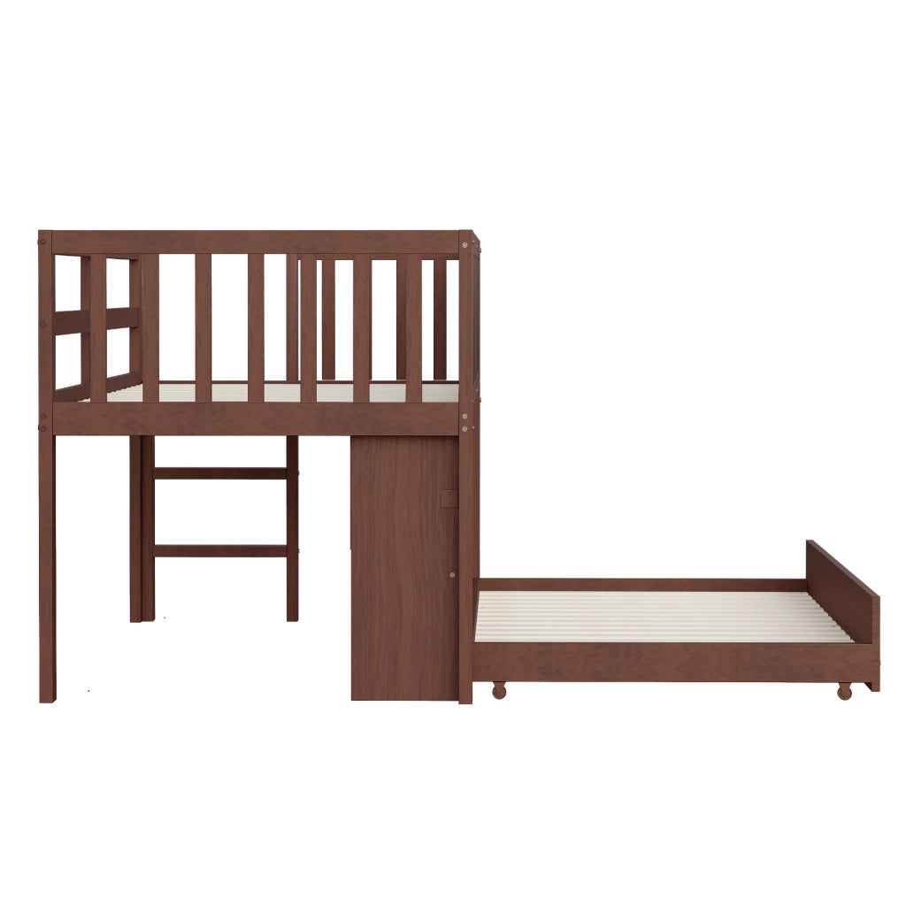 Letto a soppalco bambino 90×200 cm estraibile con lavagna; ripiani e scaletta; senza materasso; legno; marrone
