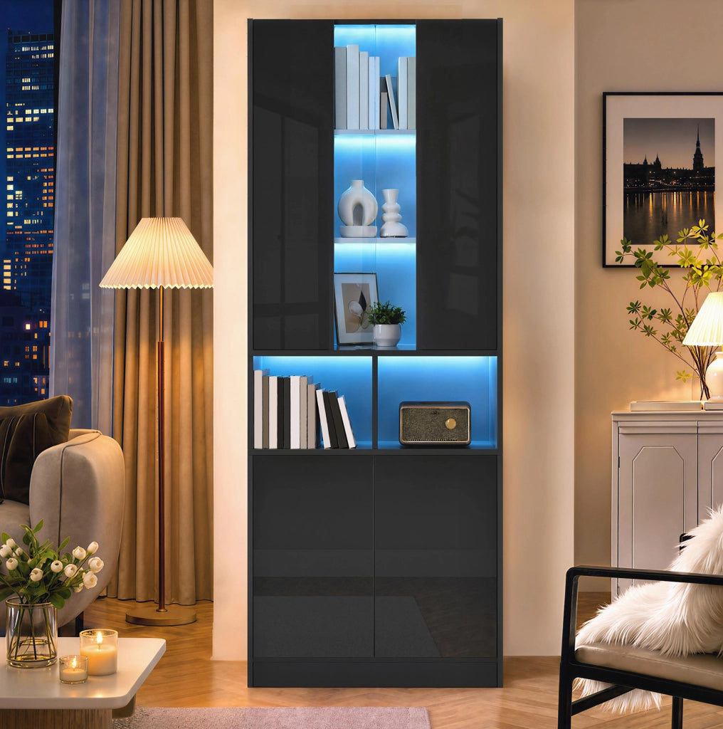 Armadio alto nero con LED controllabili via app e ante doppie