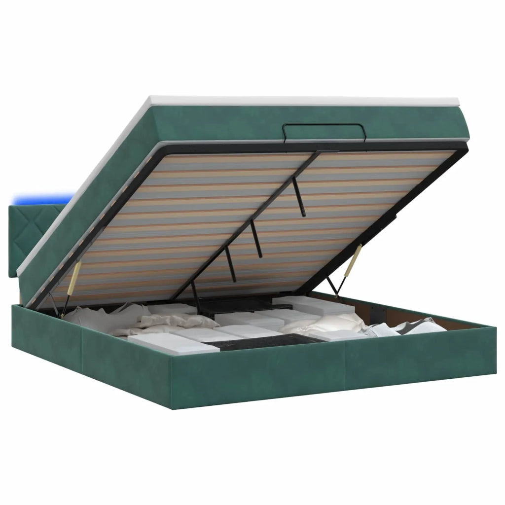 Letto Ottomano con Materasso e LED Verde Scuro 140 x 200 cm 3457218
