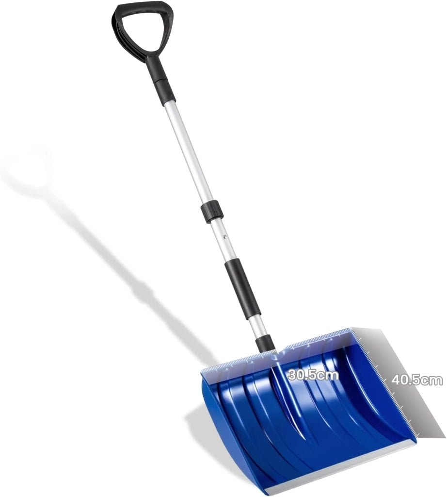 Pala da Neve Portatile, 122 cm Badile da Giardino Staccabile con Manico Ergonomico a D e Raschietto per Ghiaccio in Alluminio, per Vialetto e Auto (Blu + Argento)