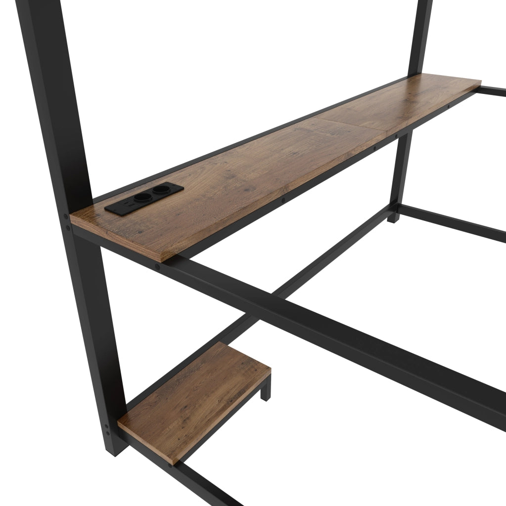 Letto a soppalco 90x200 cm con scrivania, LED e USB in metallo nero