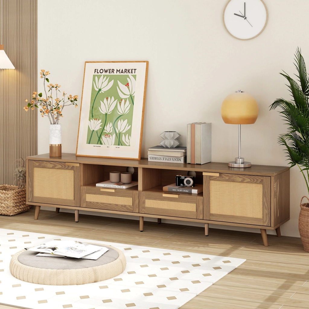 MOBILE TV 200x37x49 cm color rovere in pannello truciolare con rattan sintetico