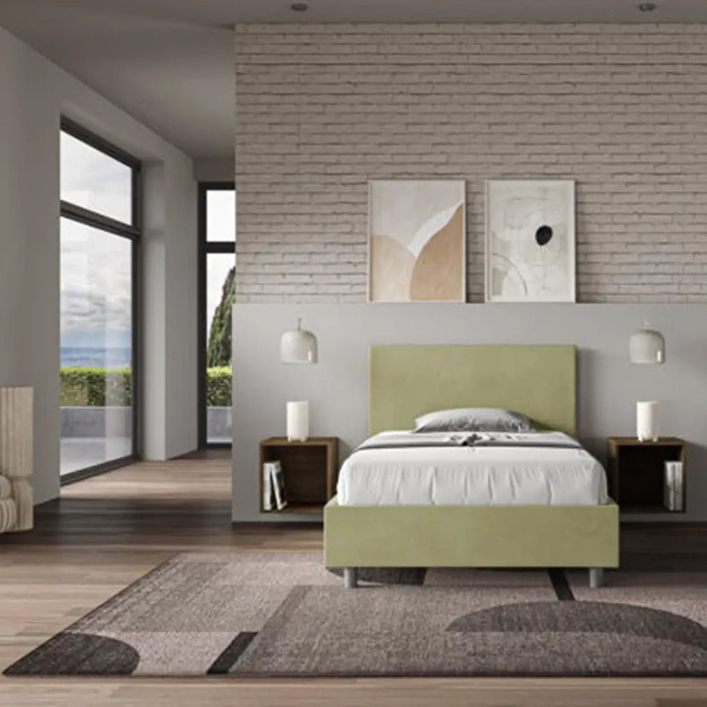 Letto una piazza e mezza con rete imbottito 120x190 microfibra tè verde Adele
