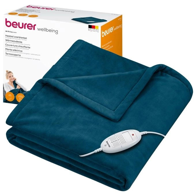 Beurer HD 75 Termocoperta Morbida Coperta Riscaldata, 6 Livelli di Temperatura, Lavabile in Lavatrice, con Spegnimento Automatico ed Extra Sicura 180 x 130 cm, Color Ocean