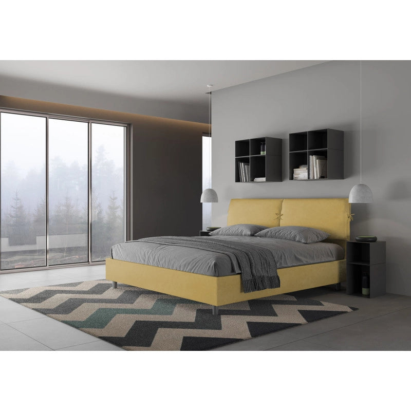 Letto imbottito Matrimoniale 180x200 cm Mados - Senza rete,Microfibra,Ocra