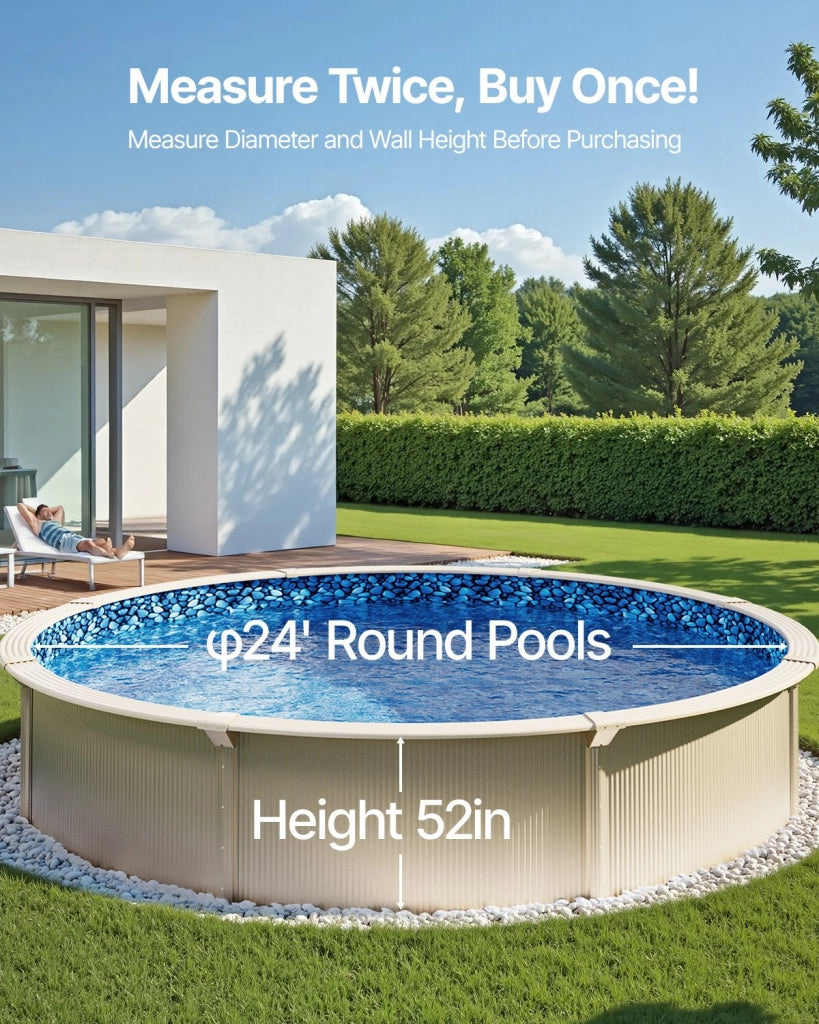 Rivestimento Piscina Fuori Terra Rotonda 24 Piedi in Vinile Altezza 52 Pollici Stile Duobead Liner Robusto per Giardino