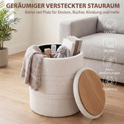 Pouf contenitore rotondo in tessuto Sherpa bianco, 33 L, per soggiorno e camera da letto
