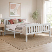 Letto matrimoniale 140 × 200 cm con rete a doghe in legno di pino bianco e supporti centrali