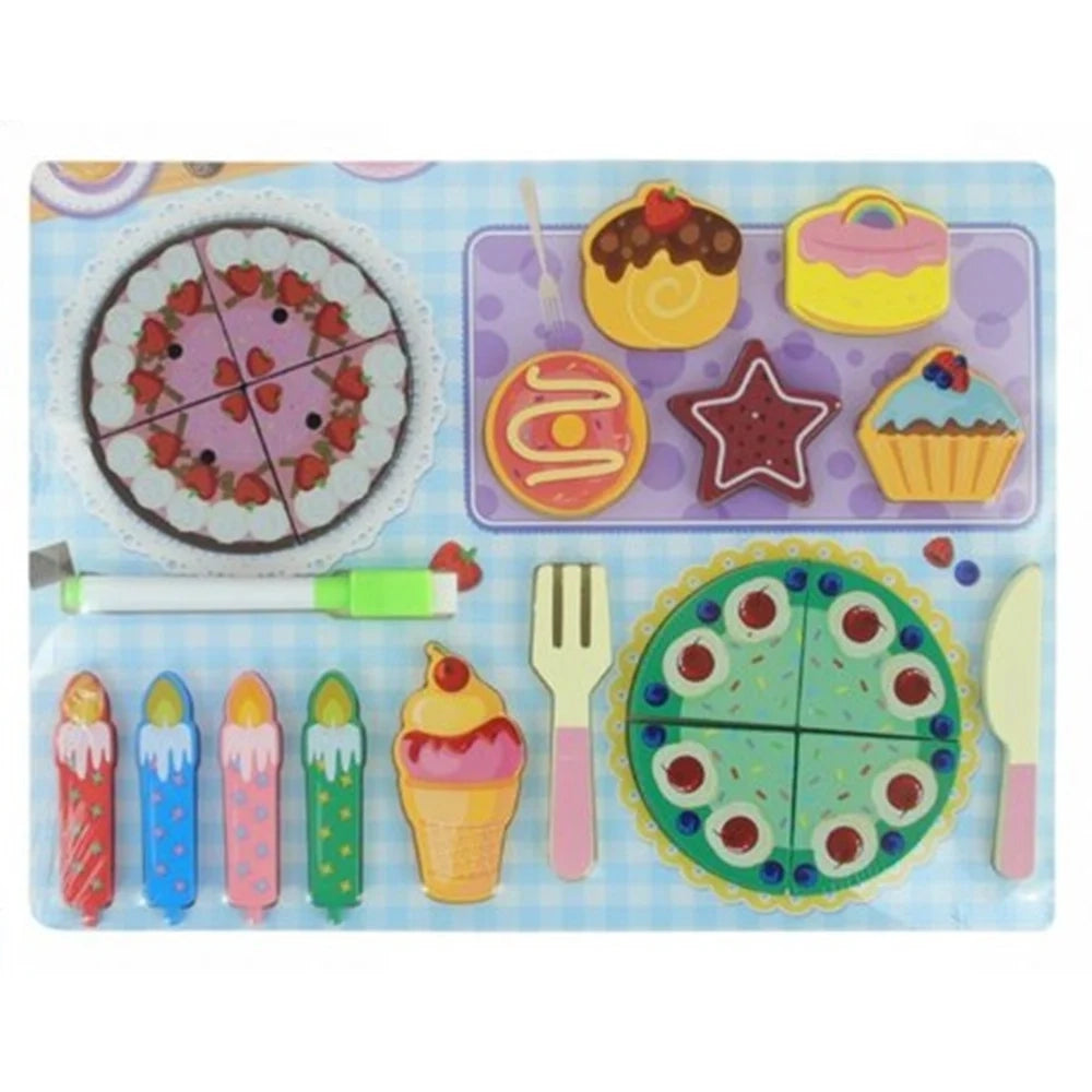 Trade Shop - Set Puzzle Lavagna Gioco In Legno Reversibile Educativo Bambini Tema Dolci Torte 32375 -